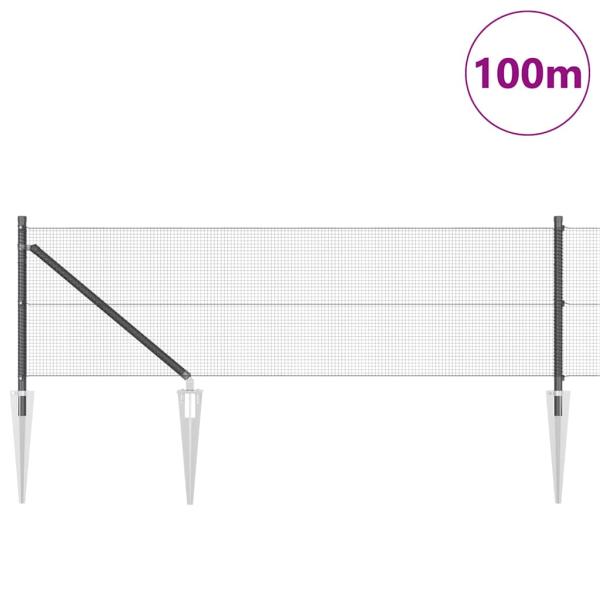 Schweißdrahtzaun mit 13 Spike-Posts Grau 0.6x100 m Stahl