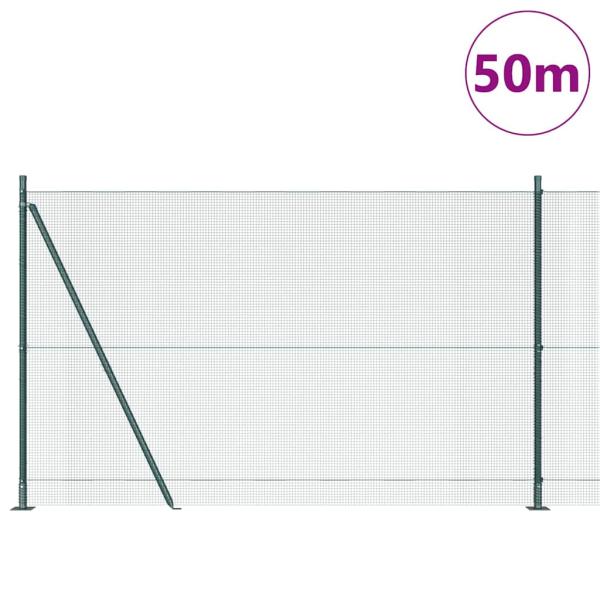 Schweißdrahtzaun mit 13 Flanschpfosten Grün 1,4x50 m Stahl