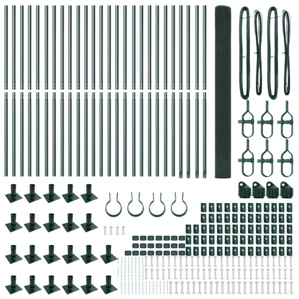 Schweißdrahtzaun mit 13 Flanschpfosten Grün 1,4x50 m Stahl