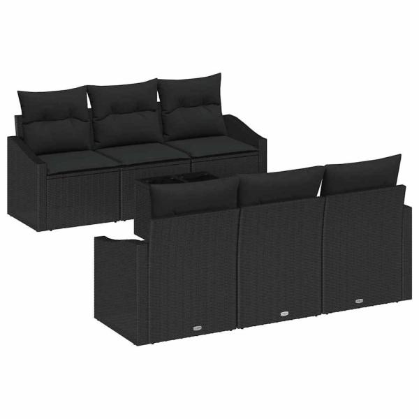 7-teiliges Garten Sofa Set mit Kissen Schwarz Rattan