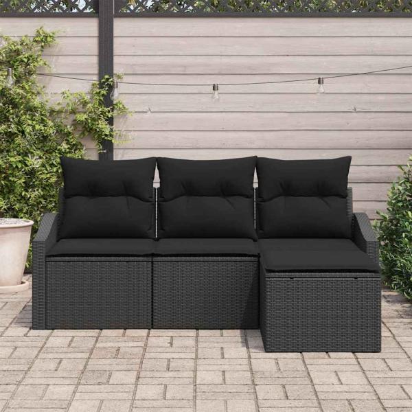 4-teilige Garten-Sofa-Set mit Kissen Schwarz Poly-Rattan