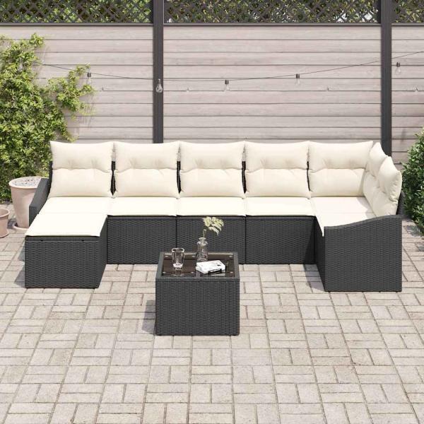 7-teiliges Garten Essset mit Kissen braunes Poly Rattan