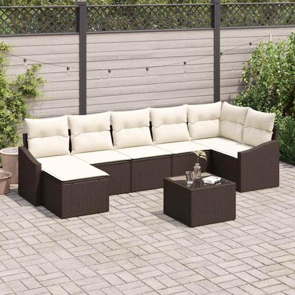 ARDEBO.de - 7-teiliges Garten Essgruppe mit Kissen Grau Poly Rattan
