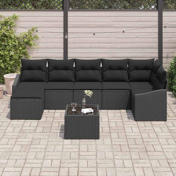 Garten-Sofa-Set 8 Stk. Schwarz Poly-Rattan