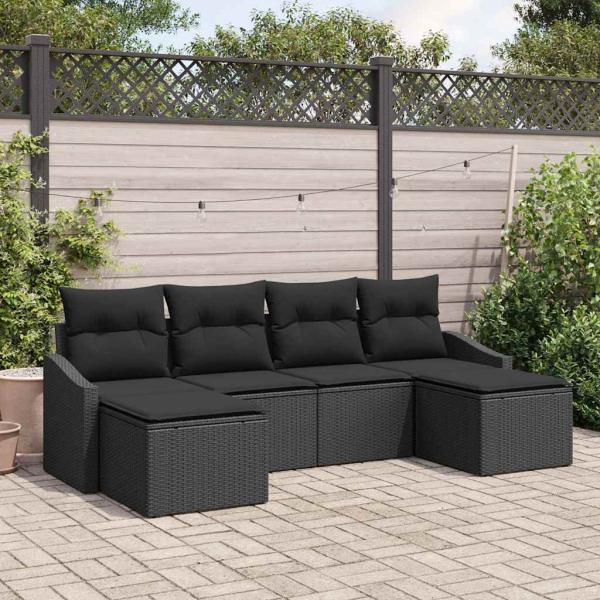 ARDEBO.de - 6-teilige Garten-Essgruppe mit Kissen, schwarzes Poly-Rattan