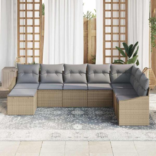 Gartensofa-set 8 stk. Beige und Hellgrau Poly-Rattan