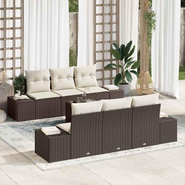 ARDEBO.de - 7-teiliges Garten Sofa Set mit Kissen Braun Poly Rattan