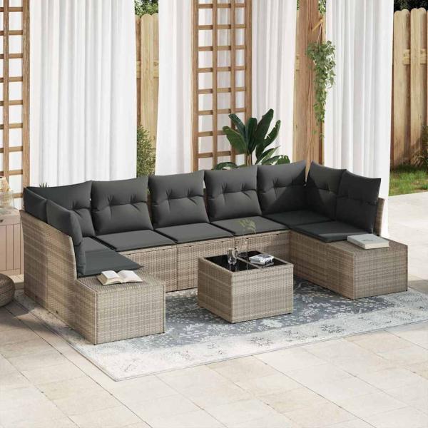 ARDEBO.de - 8-teiliges Garten Sofa Set mit Kissen Hellgrau Poly Rattan