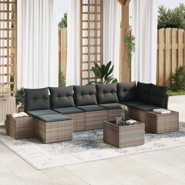 ARDEBO.de - Garten-Sofa-Set 7 stk. Grau Poly-Rattan