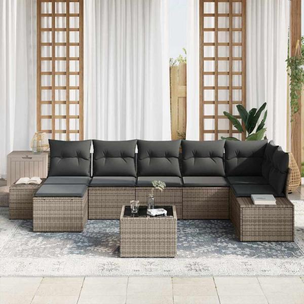 Garten-Sofa-Set 7 stk. Grau Poly-Rattan