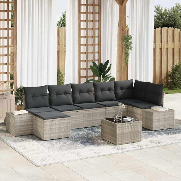 ARDEBO.de - 8-teiliges Garten Sofa Set mit Kissen Grau Poly Rattan