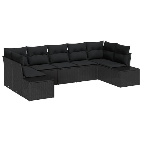 7-teiliges Garten-Sofa-Set mit Kissen Schwarz Poly Rattan