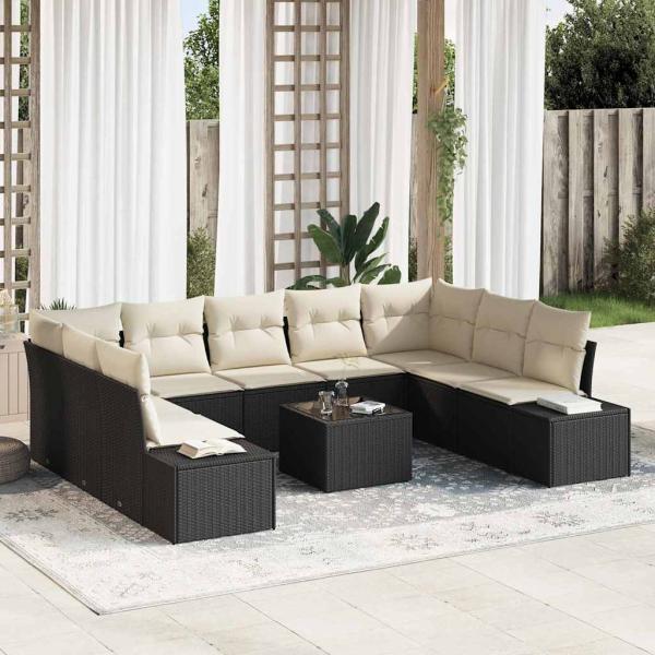 ARDEBO.de - 9-teiliges Garten-Sofa-Set mit Kissen in braunem Poly-Rattan