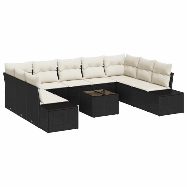 9-teiliges Garten-Sofa-Set mit Kissen in braunem Poly-Rattan