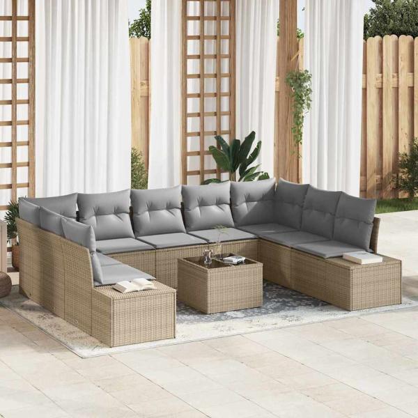 ARDEBO.de - 10-teiliges Garten-Sofa-Set mit Kissen Schwarz Poly Rattan