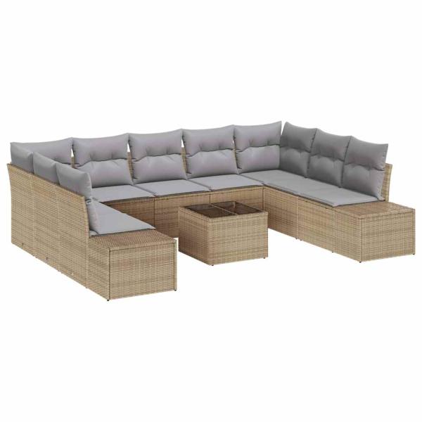 10-teiliges Garten-Sofa-Set mit Kissen Schwarz Poly Rattan