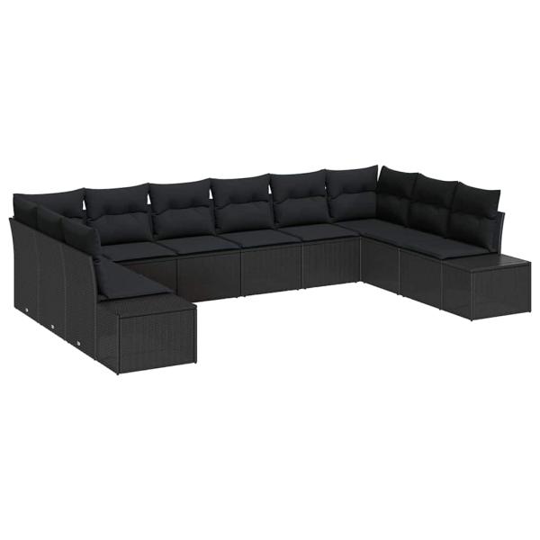 ARDEBO.de - 10-teiliges Garten-Sofa-Set mit Kissen Schwarz Poly-Rattan