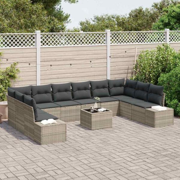 11-teiliges Garten Sofa Set mit Kissen in Hellgrau