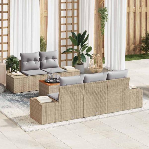 ARDEBO.de - 6-teiliges Garten-Sofa-Set mit Kissen in Beige und Poly-Rattan