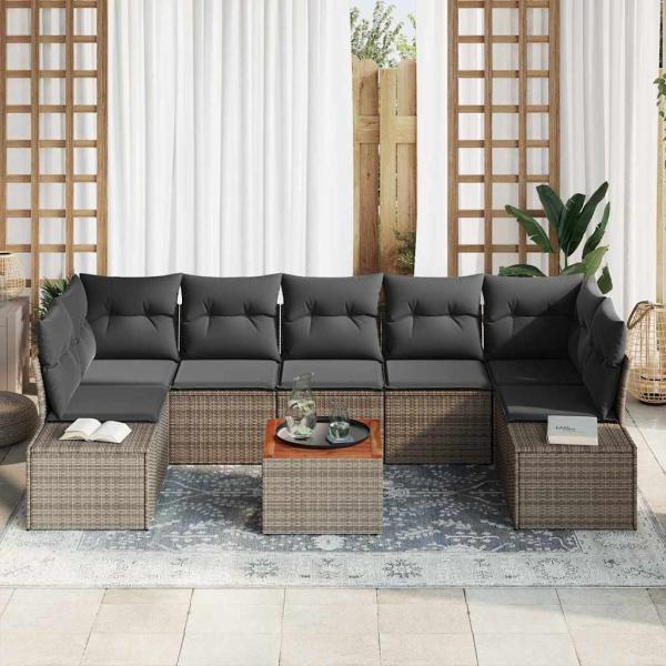 ARDEBO.de - Garten Sofa Set 8-teilig Grau Rattan Garten Sofa Set Rechteckig