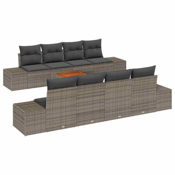 7-teiliges Garten Sofa Set mit Kissen Grau Poly Rattan Akazie