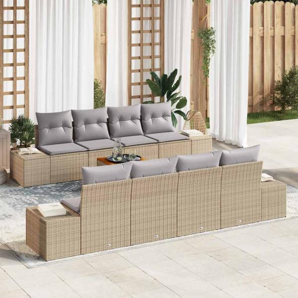 ARDEBO.de - 7-teiliges Garten Sofa Set mit Kissen Beige Poly Rattan Akazie
