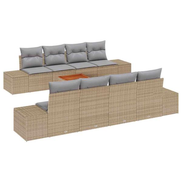 7-teiliges Garten Sofa Set mit Kissen Beige Poly Rattan Akazie