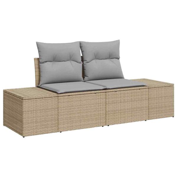7-teiliges Garten Sofa Set mit Kissen Beige Poly Rattan Akazie