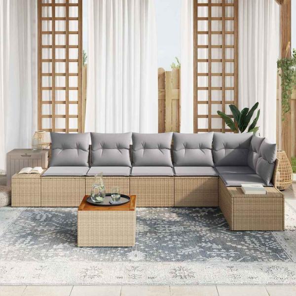 Gartensofa-set 7 stk. Beige und Hellgrau Poly-Rattan