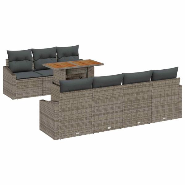8-teiliges Garten Sofa Set mit Kissen Grau Poly Rattan