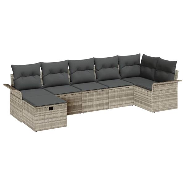 7-teiliges Garten Sofa Set mit Kissen in Hellgrau Poly Rattan