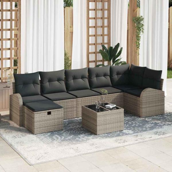 ARDEBO.de - 8-teiliges Garten-Sofa-Set mit Polstern Grau Poly Rattan