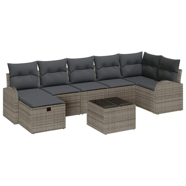 8-teiliges Garten-Sofa-Set mit Polstern Grau Poly Rattan