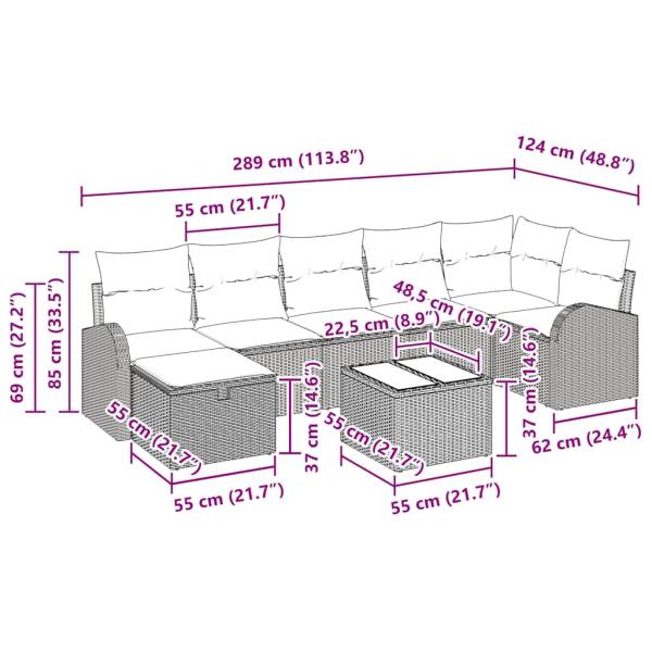 8-teiliges Garten-Sofa-Set mit Polstern Grau Poly Rattan