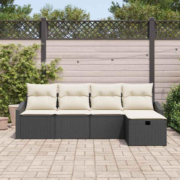 ARDEBO.de - 5-teiliges Garten Sofa Set mit Kissen Schwarz Poly Rattan