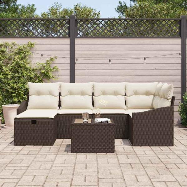 7-teiliges Garten-Sofa-Set mit Kissen Braun Poly-Rattan