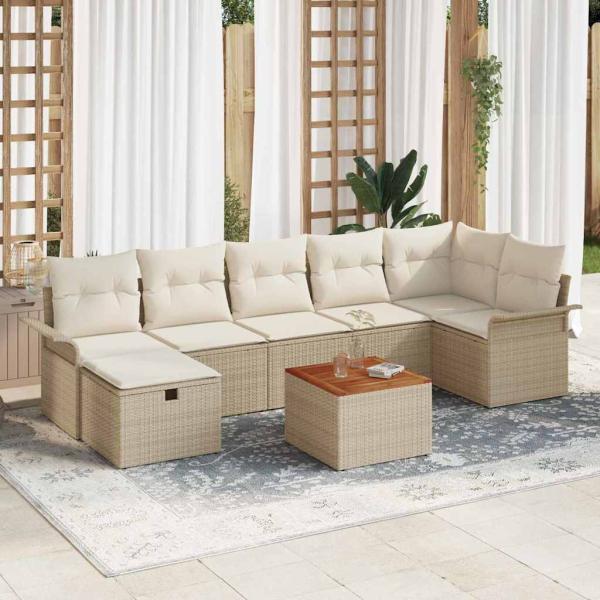 ARDEBO.de - 8-Teiliges Garten Sofa Set mit Kissen Beige Poly Rattan