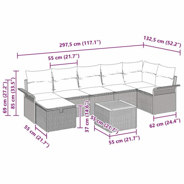8-Teiliges Garten Sofa Set mit Kissen Beige Poly Rattan