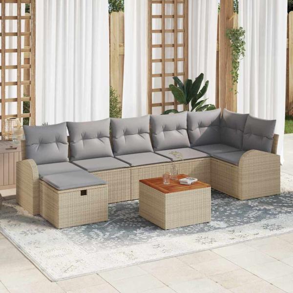 ARDEBO.de - 8-teiliges Garten Sofa Set mit Kissen Beige Poly Rattan