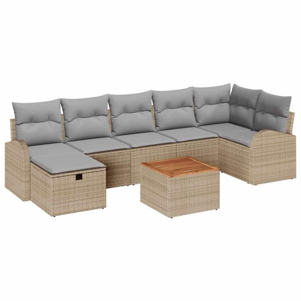 8-teiliges Garten Sofa Set mit Kissen Beige Poly Rattan