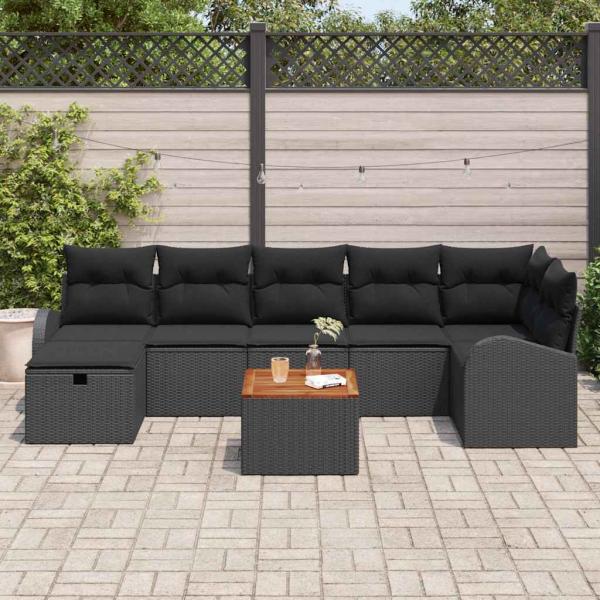 8-teiliges Garten-Sofa-Set mit Kissen Schwarz Poly-Rattan