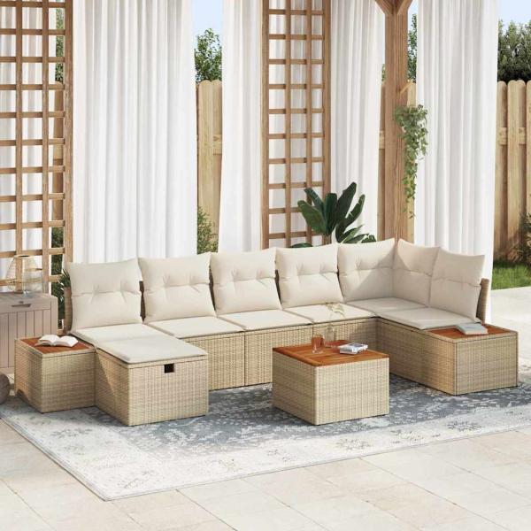 ARDEBO.de - 8-teiliges Garten-Sofa-Set mit Kissen Beige Poly Rattan