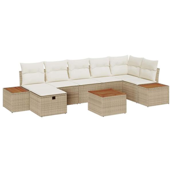 8-teiliges Garten-Sofa-Set mit Kissen Beige Poly Rattan