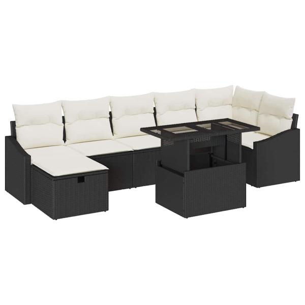 8-teiliges Garten-Sofa-Set mit Kissen Schwarz Poly-Rattan
