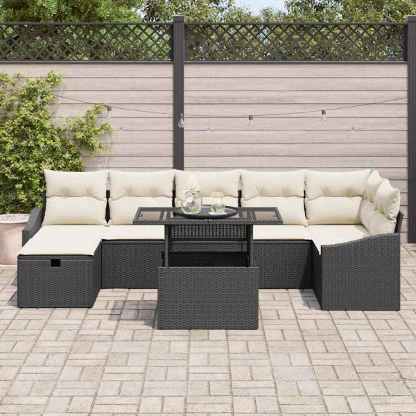 8-teiliges Garten-Sofa-Set mit Kissen Schwarz Poly-Rattan