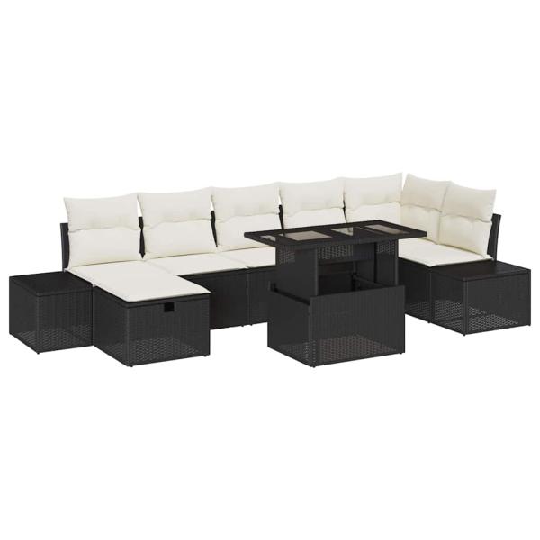 8-teiliges Garten Sofa Set mit Kissen Schwarz Poly Rattan