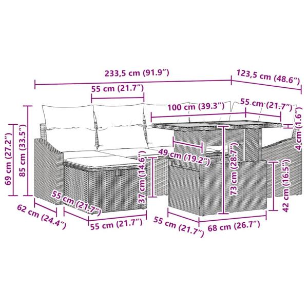 Gartensofa-set 7 Stk. Schwarz Poly-Rattan