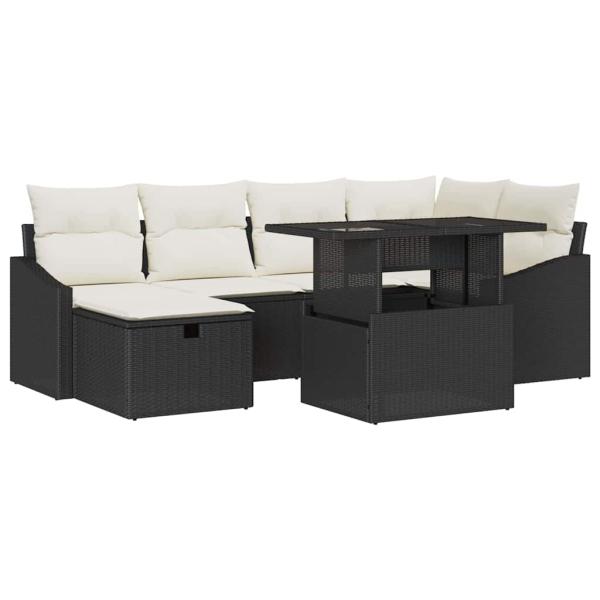 7-teiliges Garten-Sofa-Set mit Kissen Schwarz Poly-Rattan