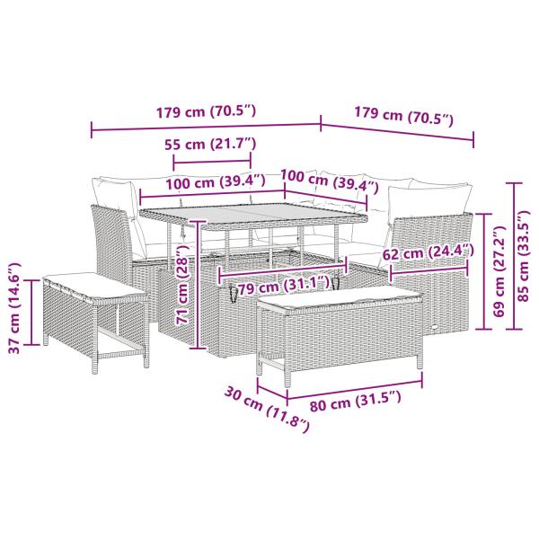 Gartensofa-set 8 pcs Schwarz Poly-Rattan