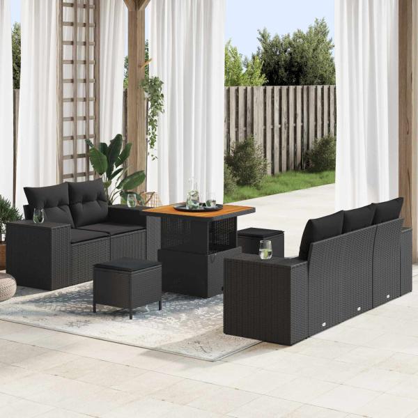 ARDEBO.de - Gartensofa-set 8 stk. 8-Sitzanzahl Schwarz Poly Rattan
